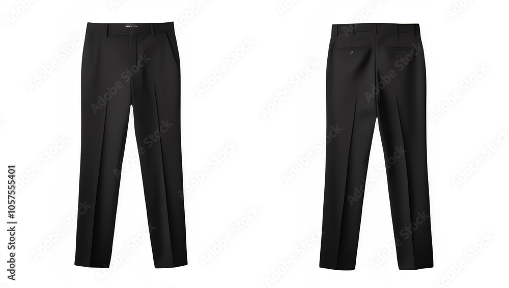 front and back view of classic black pants for mockup design concept. front and back view of classic black pants for mockup design concept.