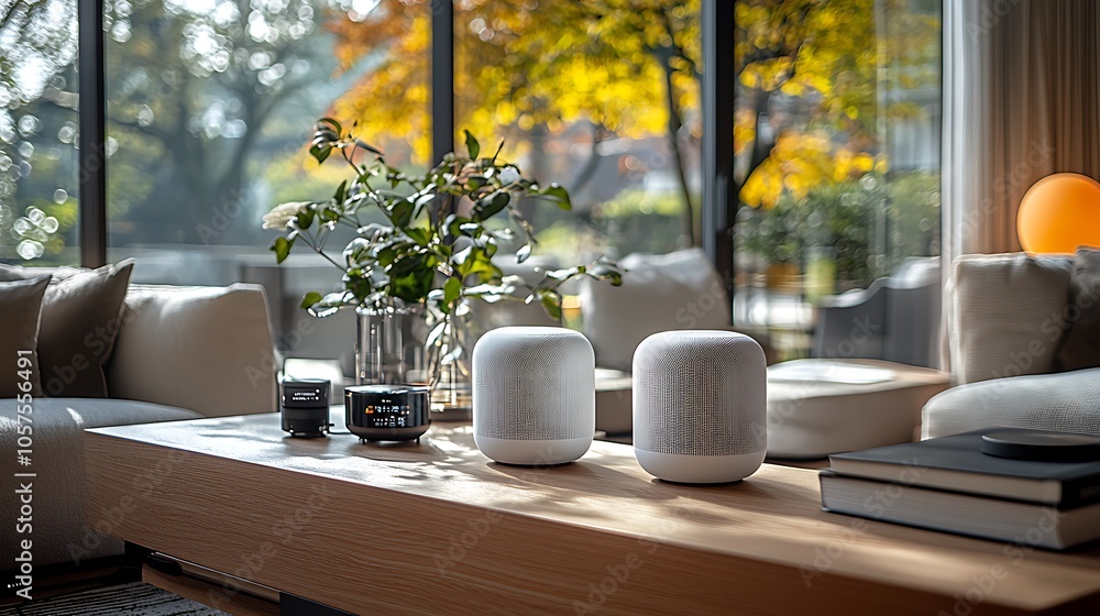 Sleek Smart Home IoT Setup in Modern Living Room Sleek Smart Home IoT Setup in Modern Living Room