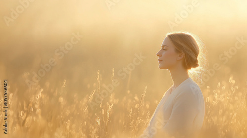 Caucasian Woman Experiencing Tranquility in Nature