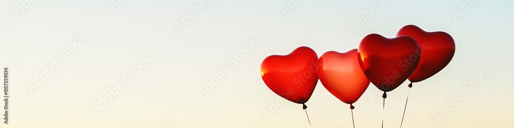 Red heart-shaped balloons against serene sky Red heart-shaped balloons against serene sky