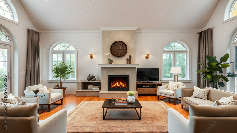 a beautiful house in which the fireplace in the living room gets a lot of attention, Beautiful living room. Generative AI a beautiful house in which the fireplace in the living room gets a lot of attention, Beautiful living room. Generative AI
