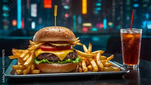 Zinger burger  and fries  