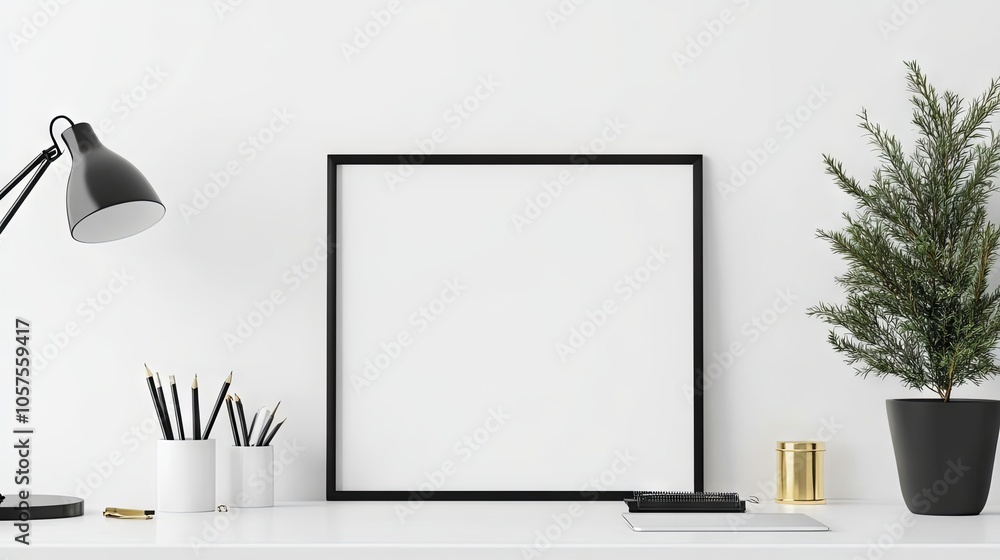 Picture frame for mockup on white desk and white background. Poster Frame Picture frame for mockup on white desk and white background. Poster Frame