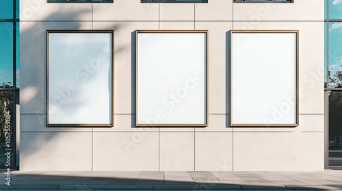 Signboard poster mockup on a facade of the building, blank space to display your advertising or branding campaign. Advertising banner with empty space on the facade of a modern building