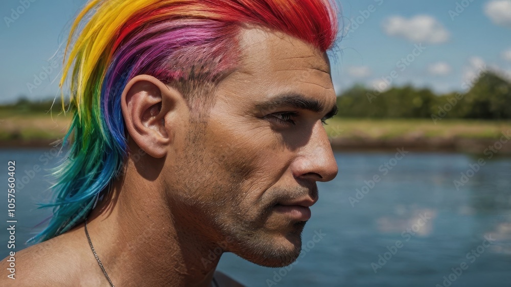 A man with rainbow hair A man with rainbow hair