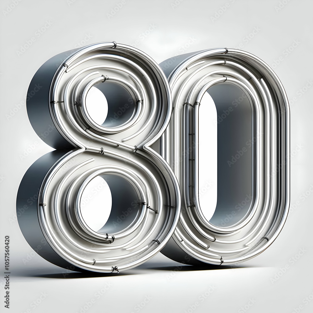 3d silver neon 80 number isolated 3d silver neon 80 number isolated