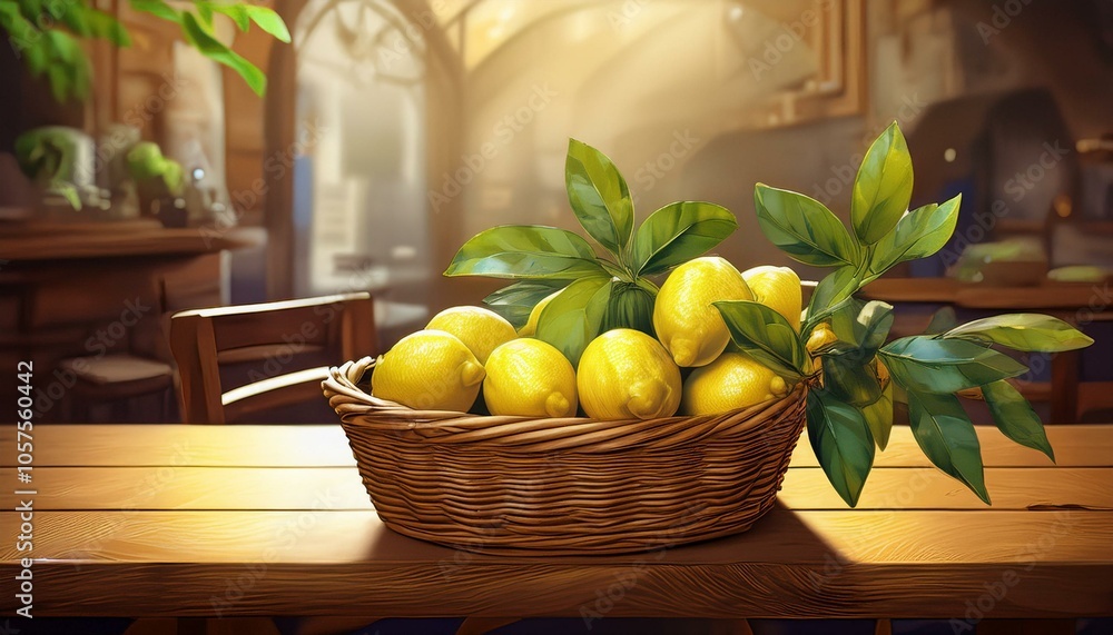 custom made wallpaper toronto digitalbasket of lemons on a wooden table in the restaurant, food photography	