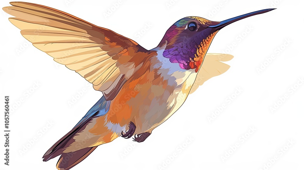 Obraz premium A Colorful Hummingbird in Flight with Wings Spread Wide