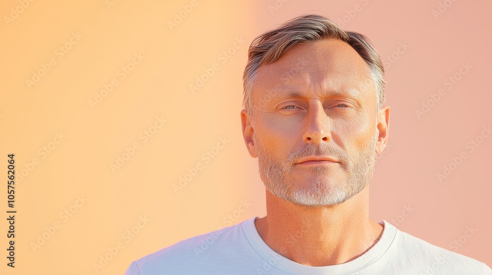 Obraz premium Capturing the essence of confidence a portrait of a man reflecting calmness and strength against a soft background hue