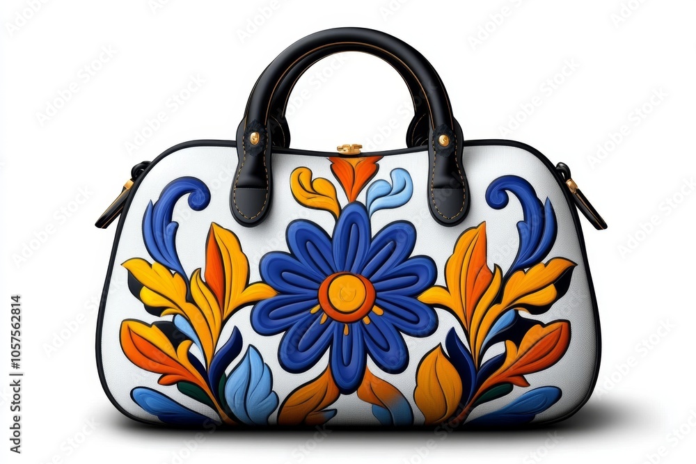 a 2D cartoon illustration of a hand-painted canvas bag with floral designs creative and unique white background a 2D cartoon illustration of a hand-painted canvas bag with floral designs creative and unique white background