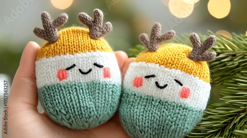 Adorable mittens featuring reindeer faces and tiny antlers, festive for Christmas