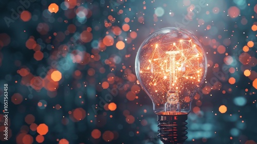 Illuminated Light Bulb with Orange and Blue Bokeh