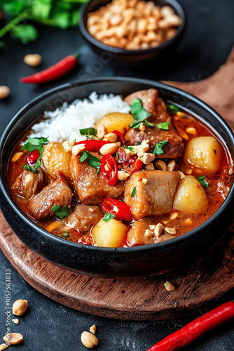 Delicious massaman curry with pork belly potatoes and peanuts a flavorful thai delight