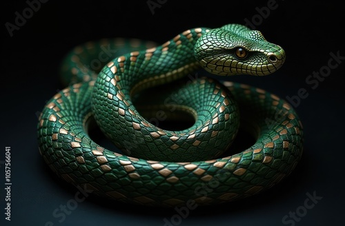 striking close-up of green snake with bronze stripe