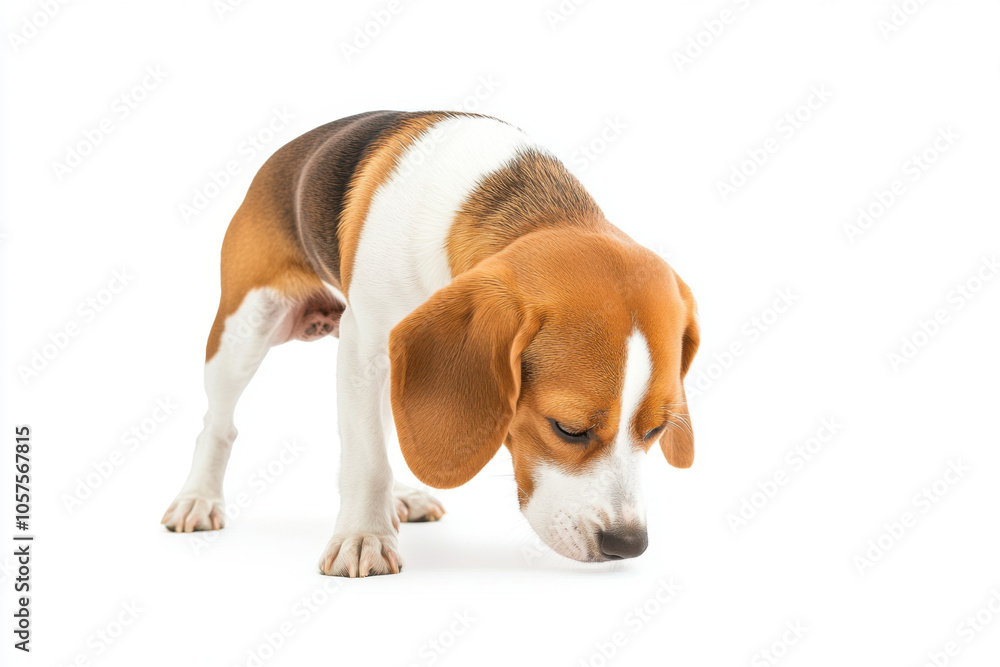 curious beagle dog sniffing ground, showcasing its distinctive brown and white coat. This playful breed is known for its friendly nature and keen sense of smell curious beagle dog sniffing ground, showcasing its distinctive brown and white coat. This playful breed is known for its friendly nature and keen sense of smell