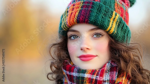 Plaid Christmas beanie with a warm fleece lining, perfect for chilly holiday weather photo