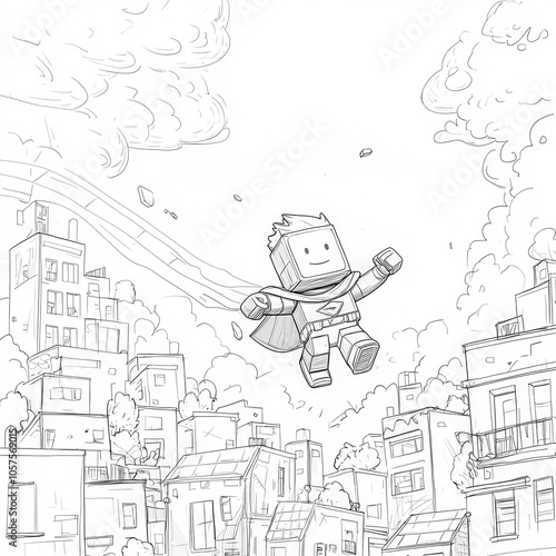 A superhero flying above a ...