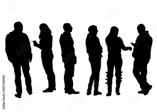 Big crowds people walking on white background