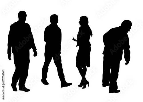 Big crowds people walking on white background