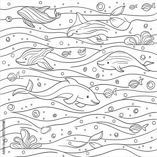 An ocean scene with whales ...