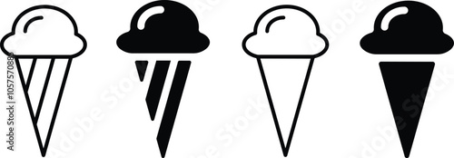 Ice cream cone icon vector illustration, Ice Cream Line Icon, Vanilla Ice cream cone Dessert Icon Element illustration Line