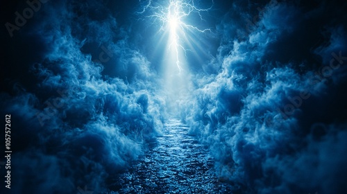 Wallpaper Mural Dramatic Blue Sky with Lightning and Clouds Path Torontodigital.ca