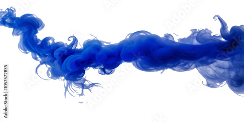 Blue smoke plume isolated on transparent background. Image of colorful smoke plume and festive background