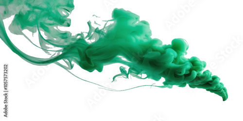 Beautiful green smoke plume isolated on transparent background. bright orange paint color powder festival background