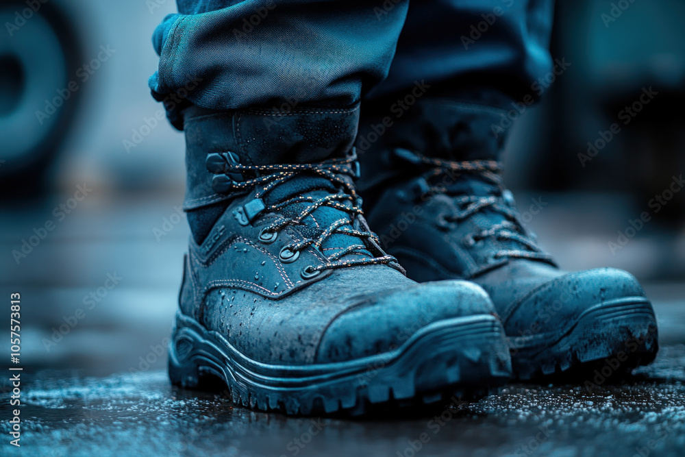 Close-Up Of Safety Footwear, Showcasing The Design And Materials Used, Along With A Checklist Of Safety Standards For Compliance Close-Up Of Safety Footwear, Showcasing The Design And Materials Used, Along With A Checklist Of Safety Standards For Compliance