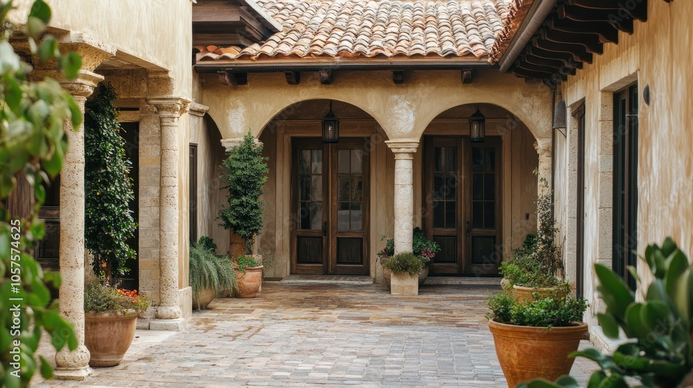 Fototapeta premium Classic Mediterranean courtyard featuring vintage doors