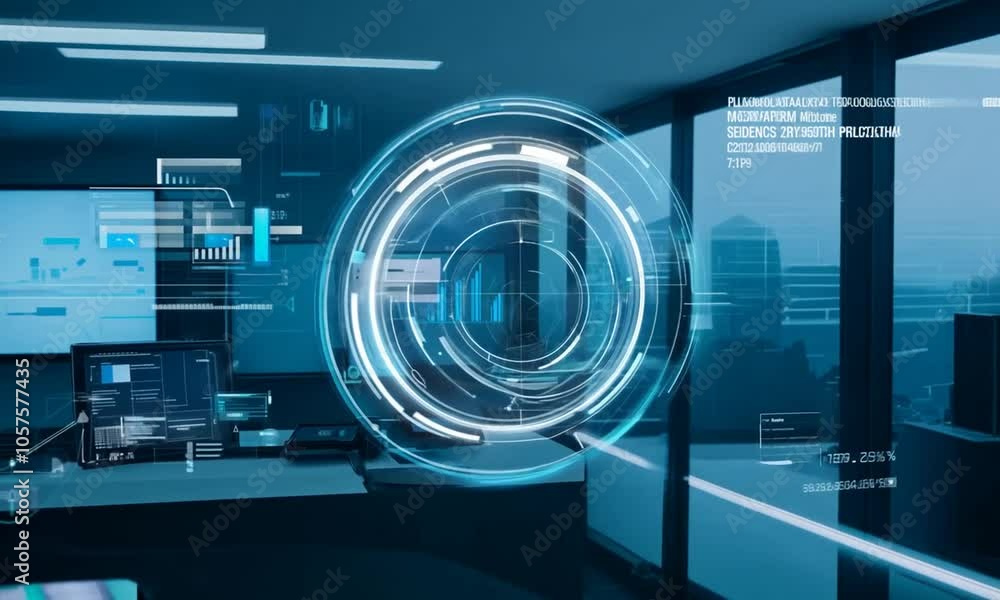 Futuristic Office with Digital Interface Futuristic Office with Digital Interface