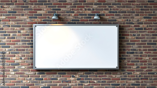 Wallpaper Mural Blank advertising whiteboard billboard on brick wall, , mockup product. Generative AI Torontodigital.ca