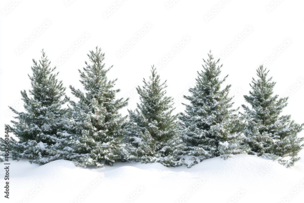 Fir trees with snow on beautiful natural snowdrift with white background Fir trees with snow on beautiful natural snowdrift with white background