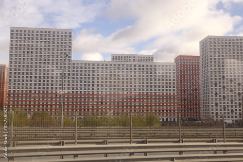 Vostochnoye Butovo residential area against the backdrop of a high-speed highway, Moscow, October 2024, 2