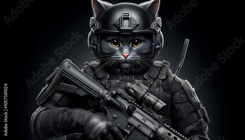 Cute Soldier Cat in Uniform - Background , Music Cover Art, Decor Art , Poster, Design, Reflection on Water, Wallpaper , Art, 3D , Aspect Ratio 1:1 