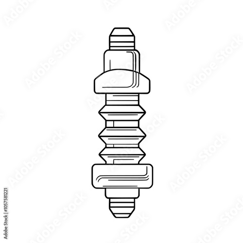 The outline of a bolt nut is a simple transparent graphic element isolated on white.