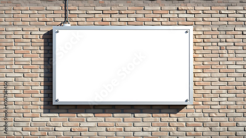 Wallpaper Mural Blank advertising whiteboard billboard on brick wall, , mockup product. Generative AI Torontodigital.ca