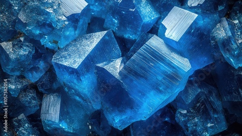 Blue copper sulfate crystals viewed at 4x magnification showcasing intricate structures and shapes Image width measures 9mm
