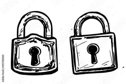 Two options for a doodle lock. Hand drawn sketch style.