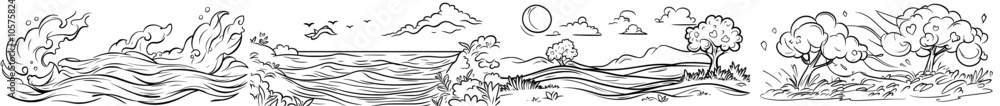 Hand drawn wind doodles. Air winds, curves, spirals. Cartoon speed, wave, splashes. Modern illustration. Hand drawn wind doodles. Air winds, curves, spirals. Cartoon speed, wave, splashes. Modern illustration.