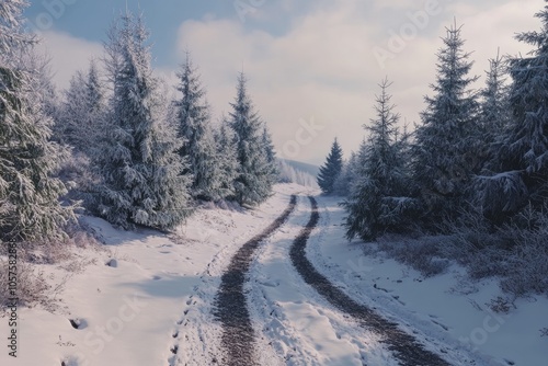 Fototapeta Naklejka Na Ścianę i Meble -  Winter landscape of snow covered trees in Beskidy Mountains  Poland.