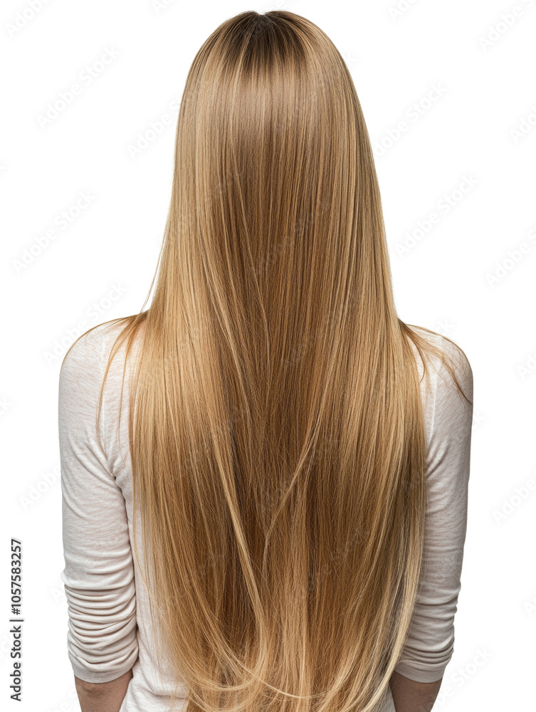 Stylish woman long hair wig isolated transparent background. back view Stylish woman long hair wig isolated transparent background. back view