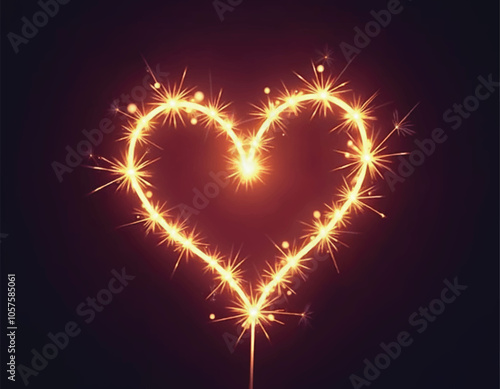vector of a heart made of sparklers is sparkling and glowing on an elegant dark gradient background