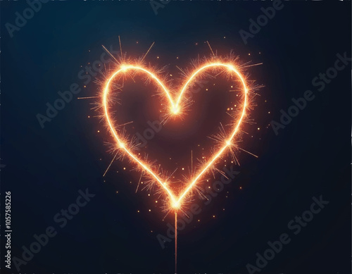 elegant vector of a heart shape fireworks and sparklers that sparkling on a dark gradient background