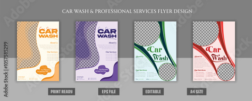 Creative professional modern car wash car care best services, marketing, motion, wax, detailing, technology, clean, clear, shine, print ready a4 eps file template bundles.