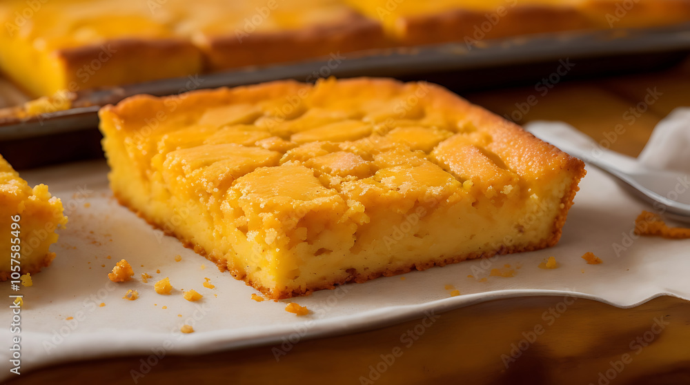 Freshly made close up of baked maple brown butter tasty cornbread of sweet food on a wooden tray background. Freshly made close up of baked maple brown butter tasty cornbread of sweet food on a wooden tray background.