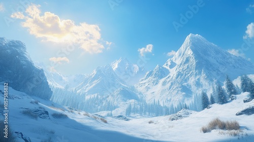 Wallpaper Mural Majestic snowy mountains on a sunny day, clear blue skies overhead, light reflecting off the snow. Peaceful and awe-inspiring. Torontodigital.ca