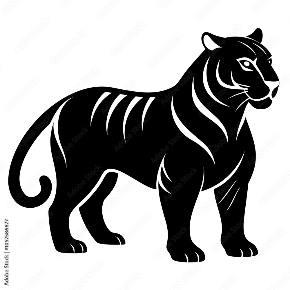 Tiger Black Silhouette Vector illustration Tiger Vector Silhouette on transparent background Tiger Black Silhouette Vector illustration Tiger Vector Silhouette on transparent background
