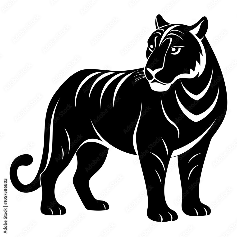 Obraz premium Tiger Black Silhouette Vector illustration Tiger Vector Silhouette on transparent background