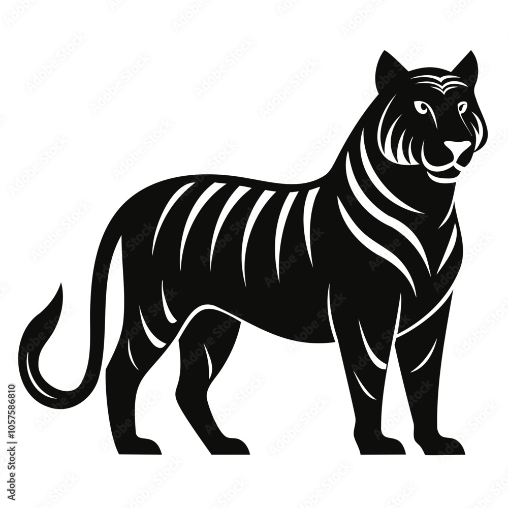 Fototapeta premium Tiger Black Silhouette Vector illustration Tiger Vector Silhouette on transparent background